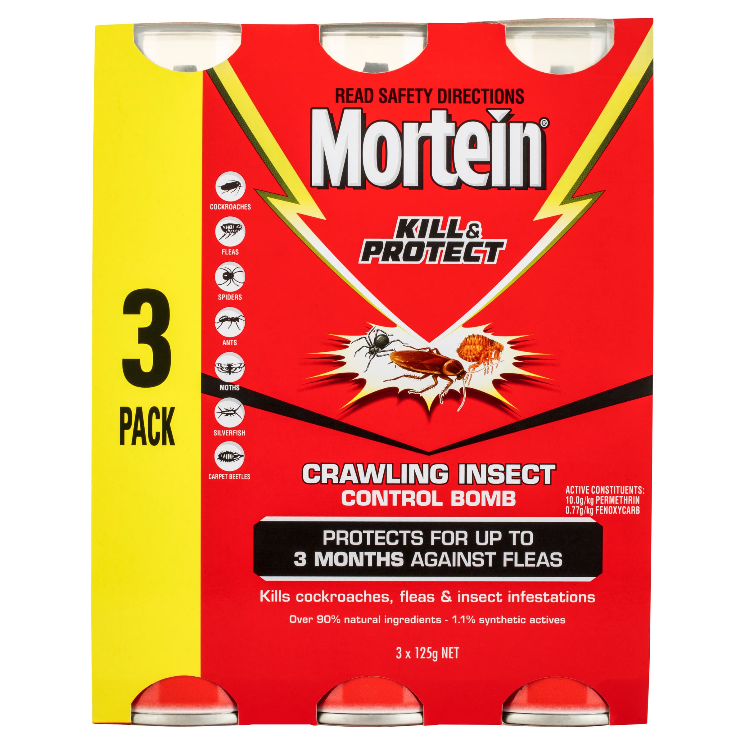 Mortein Kill & Protect DIY Insect Control Bomb Crawling Insects 3 x 125g