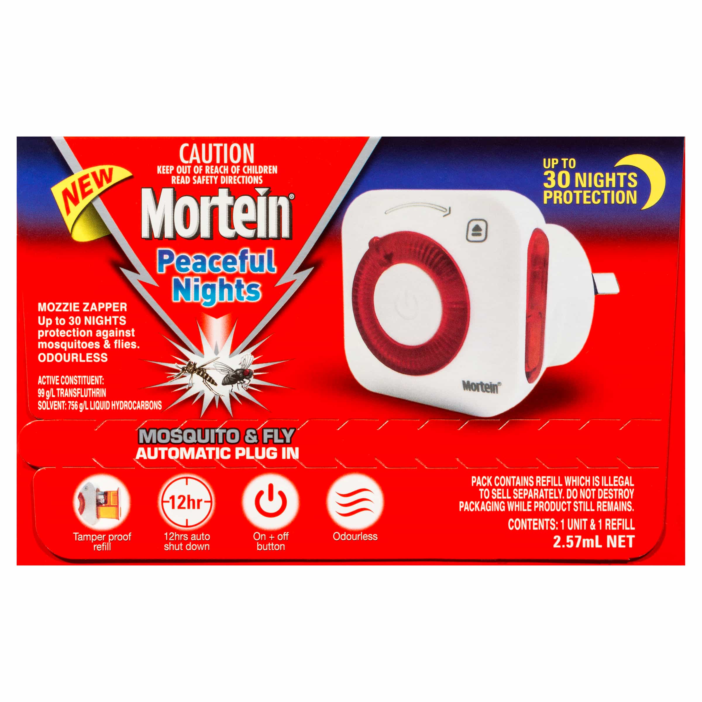 Mortein Peaceful Nights Automatic Plug In Prime Fly & Mosquito Repellent 2.57ml