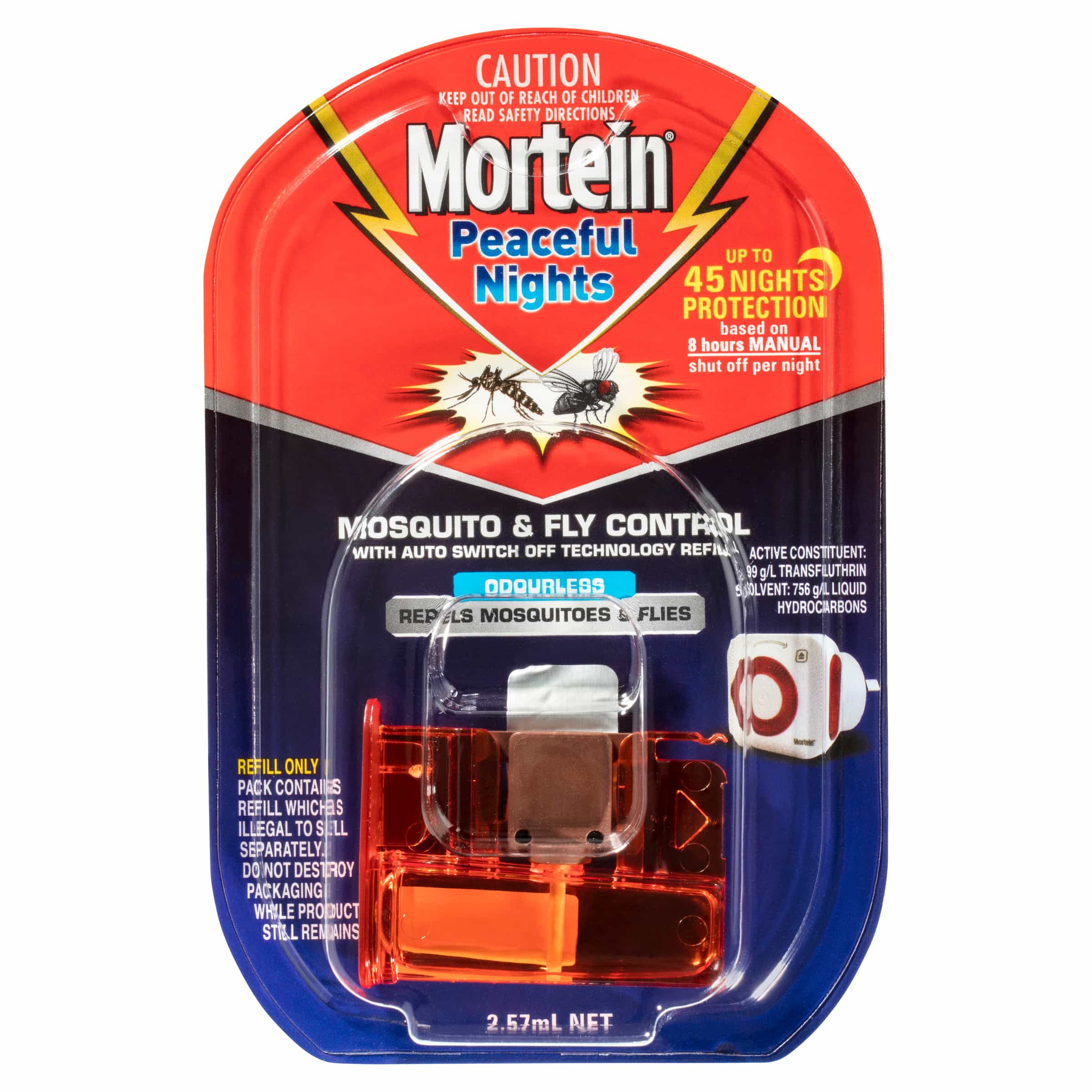 Mortein Peaceful Nights Automatic Plug In Refill Mosquito and Fly Repellent 2.57ml